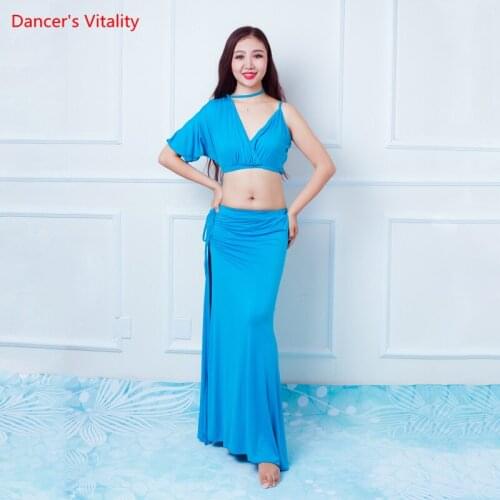 Belly Dance Suit Female Adult Elegant V-Neck Top Practice Clothes Woman Shirt Split Long Skirt Performance Clothing Set