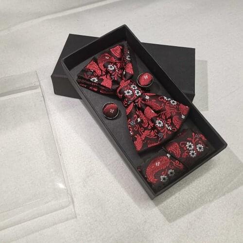 Bowtie Set For Men Tie Set With Pocket Square Cravat Cufflinks Party Wedding Bow Ties For Men Gift Box Packing Necktie Cufflinks