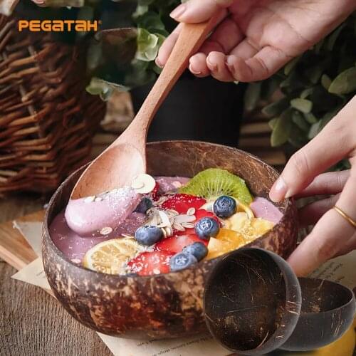Natural Coconut Bowl protection wooden bowl Coconut Wood tableware Spoon Set Kitchen Environmental Wooden Kitchen Tableware