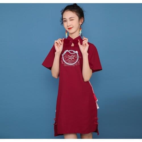 Spring and Summer New Artistic Embroidered Retro Dress Short Sleeve Chinese Style Small Improved Cheongsam Dress