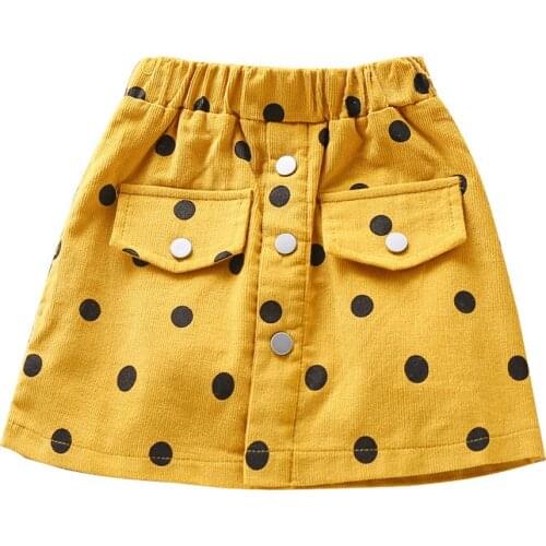 Autumn Toddler Baby Girl Mini Skirt Casual Elastic Waist Polka Dots Print Button Front A-Line Skirt for Little Girls 3-8Year