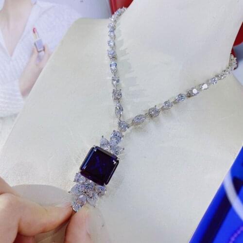 Luxury S925 Silver Pendants Necklaces For Women Noble Ladies Full Diamonds 40cm Necklaces For Female Wedding Party Squar Pendant