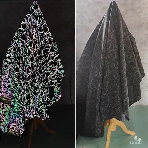 Iridescent Reflective Fabric Lightning pattern DIY Reflective Clothes Coat Athletic Wear Stage Background Decor Designer Fabric