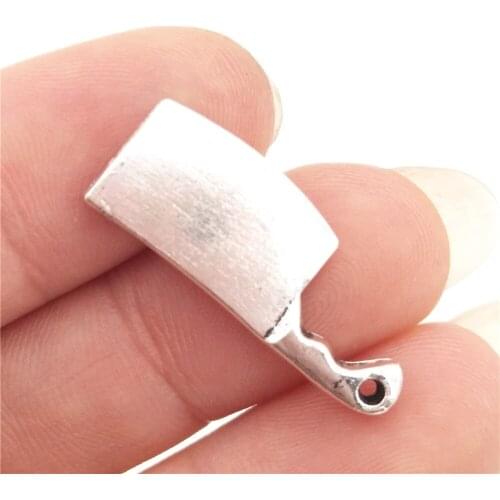 BULK 30 Zinc Alloy Antique Silver Plated Chef Cleaver Charms Kitchen Knife Pendants for DIY Bangle Bracelet Findings 9*23mm 1.2g