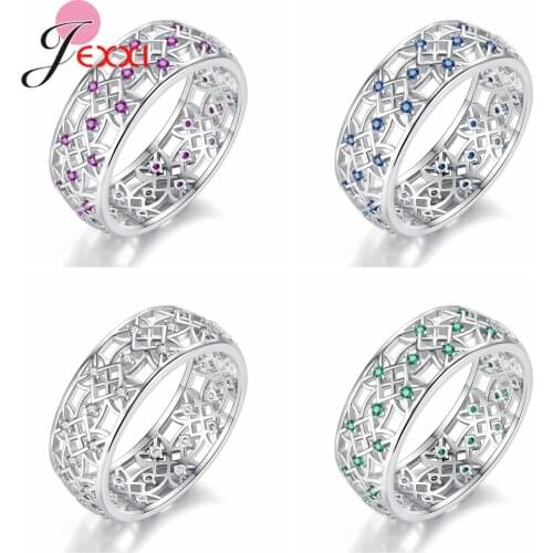 Drop Shipping Genuine 925 Sterling Silver Rings Women Hollow Round Rings With Bright AAA Crystal Multiple Models For Choice