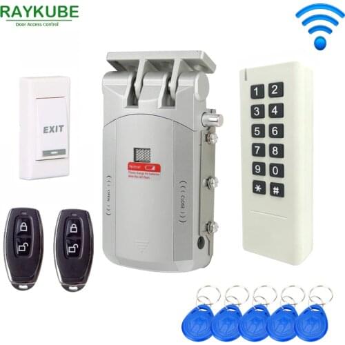 RAYKUBE Wireless Door Access Control System Electric Door Lock RFID Password Keypad Remote Control Open Lock Wireless Full Kit