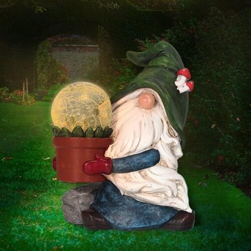 Garden Gnome Solar Light Statue Outdoor Gnome Figurine Carrying Magic Orb for Patio, Lawn, Yard, Pathway Decor