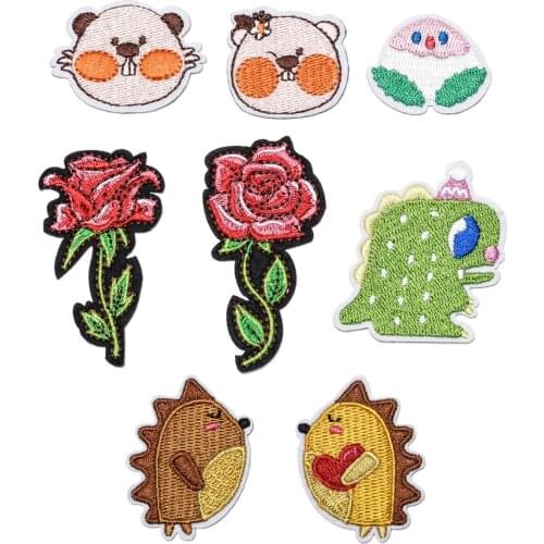 Cute Groundhog Embroidery Patches Self-adhesive Cartoon Hedgehog Stickers No Ironing Cute Stick-on Lovers Appliques for Clothing