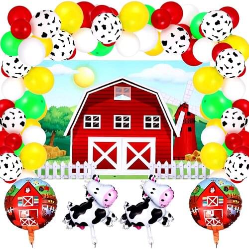 Farm animal theme party decoration include cartoon red farm animal party background cow foil balloon suitable for birthday party