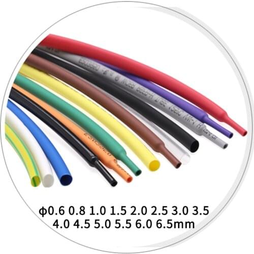 5M Diameter 0.6 0.8 1 1.5 2 2.5 3 3.5 4 4.5 5 5.5 6 mm Polyolefin Heat Shrink Tube 2:1 Shrink Ratio Insulated Cable Sleeve