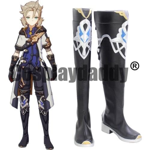 Genshin Impact Mondstadt Knights of Favonius Kreideprinz Newmoon Starlight Albedo Cosplay Shoes Tall Boots X002