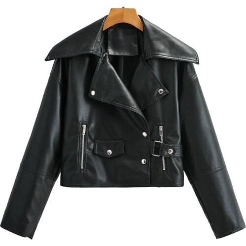 2021 Autumn Winter Women Punk Style Oversize Faux Leather Jackets Lady Loose Turn-down Collar PU Zippers Black Streetwear Coats