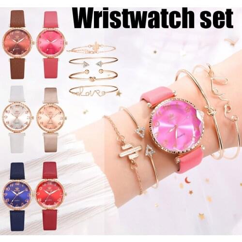 Ladies Watch European and American Fashion Alloy PU Strap Watch Ladies Quartz Watch Alloy Round Watch Bracelet Set Reloj Mujer6
