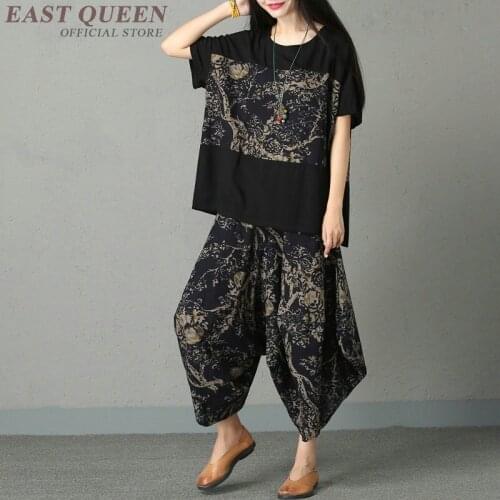 Womens two piece sets 2019 linen traditional chinese clothing for women Palazzo culotttes pant suits for women FF711