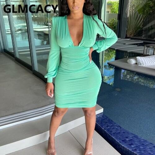 Women Long Sleeve V Neck Bodycon Tunic Dress Elegant OL Workwear Dress