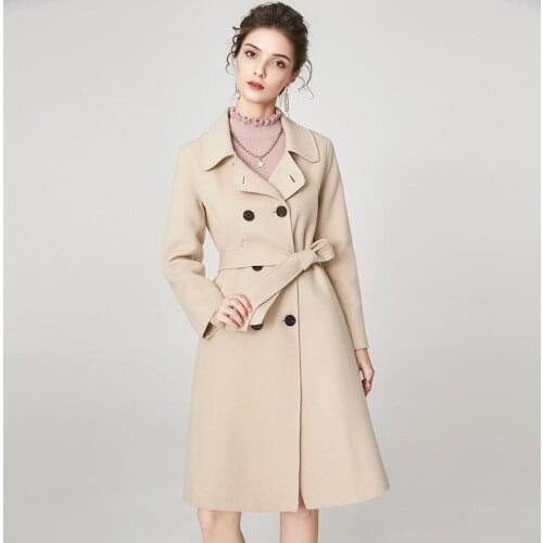 Women s winter coat beige Double sided wool cashmere outwear 2019 autumn plus size ladies trench coats jackets long free ship