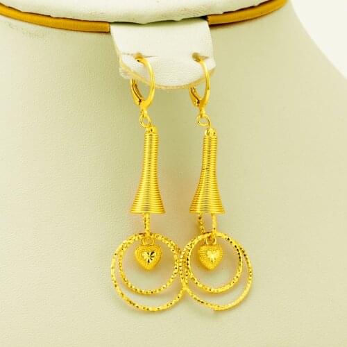 Gold color Heart Dubai Earrings Indonesia,arab,Middle east Ethiopian Fashion Jewelry,Africa Love Earrings for Women Girl Gift