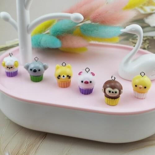 10pcs/pack 3D Family Animals Cake Resin Charms Kawaii Tiger Sheep Earrings Pendant Jewelry Findings Phone Case DIY Keychain
