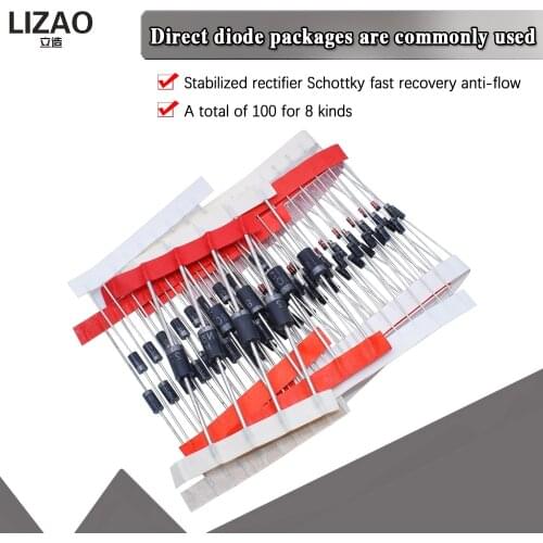 1N4148 1N4007 1N5819 1N5399 1N5408 1N5822 FR107 FR207,8values=100pcs,Electronic Components Package,Diode Assorted Kit