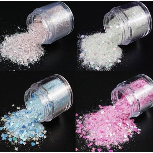1Pot 7Color Choice Iridescent Glitter Moon,Star,Heart Shape 0.2-3mm Glitter rainbow For Eye Body Nail Chunky Glitter Flakes 10ml