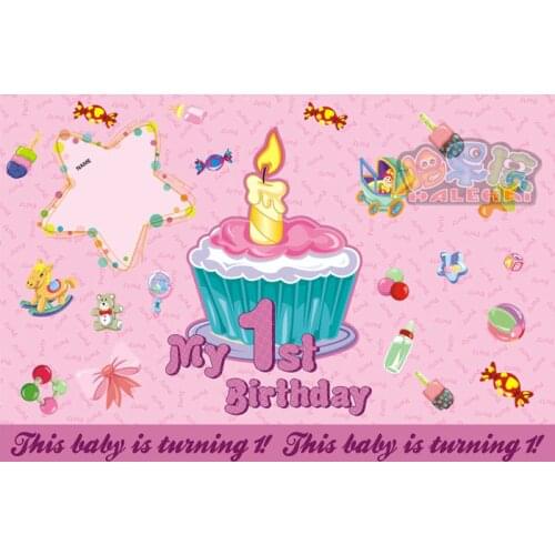 2pcs Pink My 1st Birthday poster or holiday wall paper for any party suppliers boys favorite fun home decoraiton