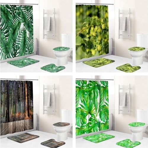 3Dplant Forest Stripe Landscape Pattern Waterproof Fabric Bathroom Curtain Curtain Cover Non Slip Carpet Bathroom Cover Bath Mat