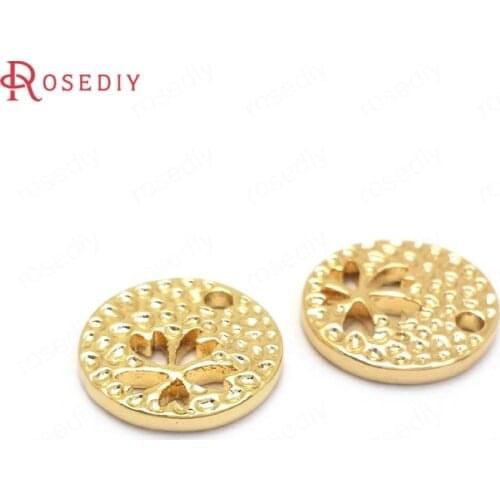 37121)10PCS 11MM 24K Gold Color Brass Lucky Flower Charms Pendants High Quality Jewelry Making Supplies Findings Accessories