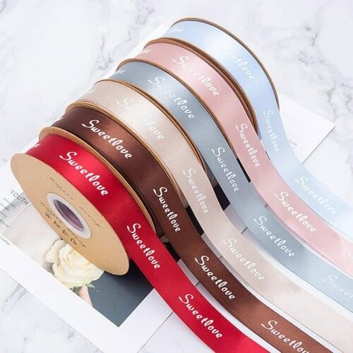 2.5CM English Printing Packaging Strapping Bouquet Baking Cake Satin Ribbon Flower Shop Packaging Materials