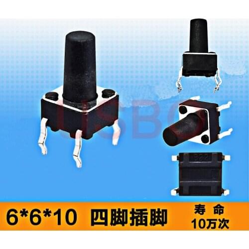 Black Hand Push Button Switch Feather Touch Micro Switch 6*6*10mm 4 Pins