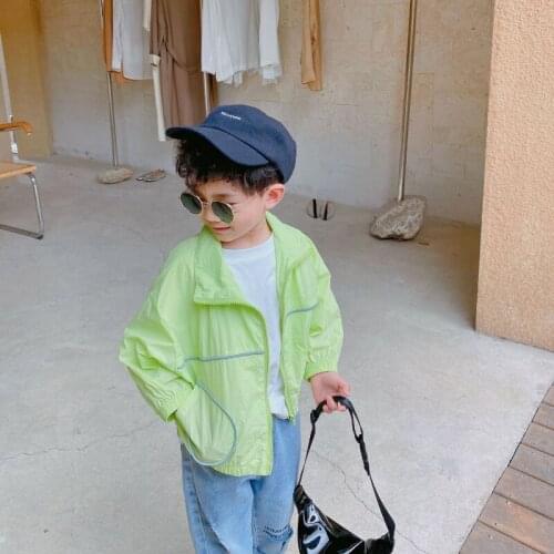 Children Summer Sunscreen Clothing 2021 New Girls and Boys Personality Fluorescent Zipper Shirt Coat