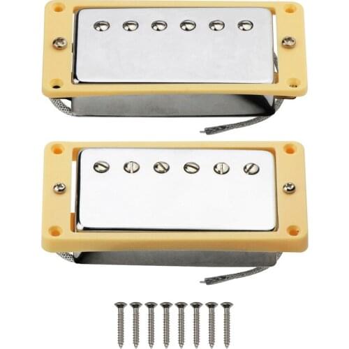 FLEOR Set of Chrome Alnico 5 Humbucker Pickup LP Guitar Neck & Bridge Pickup with Cream Curved Frame