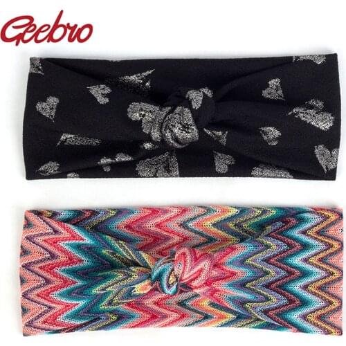 Geebro Women Bohemia Fashion Print Headband Bow Knotted Elastic Hairband For Female Twist Headwear Girl Turban Hair Accessories