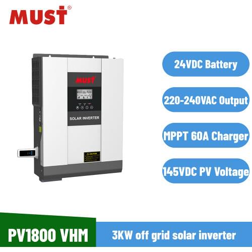 MUST Solar Inverter Original PV1800 VHM 3kw 3000w Solar Inverter With Built-in 80A Mppt Controller Wi-Fi Wireless Monitoring