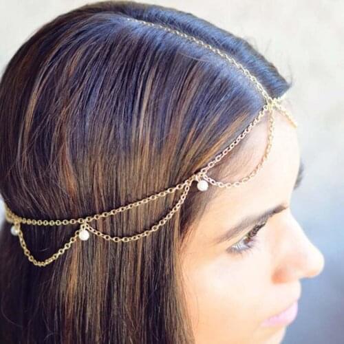 India Hair Ornaments Women Water Wave Head Chain For Wedding White Beads Chain Head Jewelry T004