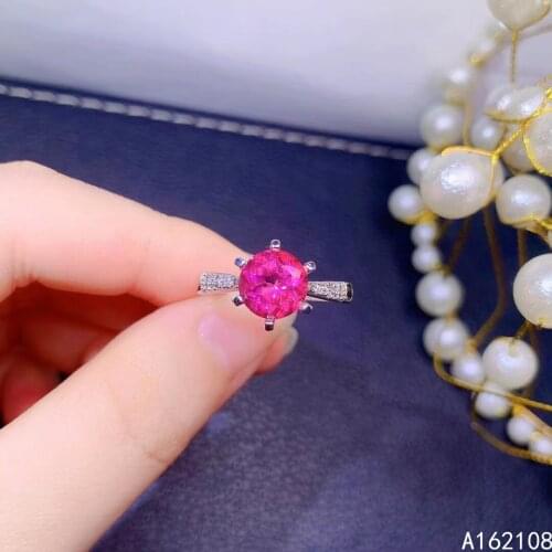 Fine Jewelry 925 Sterling Silver Inlaid With Natural Gemstones Womens Luxury Noble Round Pink Topaz Adjustable Ring Support Dec