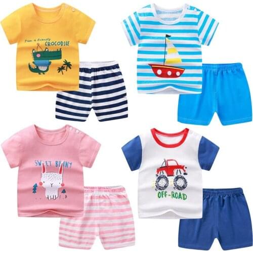 Baby Clothing Sets Casual Summer Cartoon Baby Boys Girls Clothes Set Cotton Top+shorts Kids Clothes Outfits