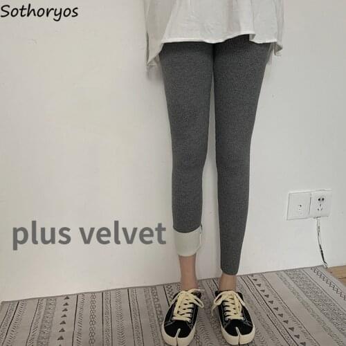 Leggings Women Solid Simple Plus Velvet Warm Streetwear High Waist Elastic Stretchy Seamless Soft Skinny Slim Inside Cozy Womens