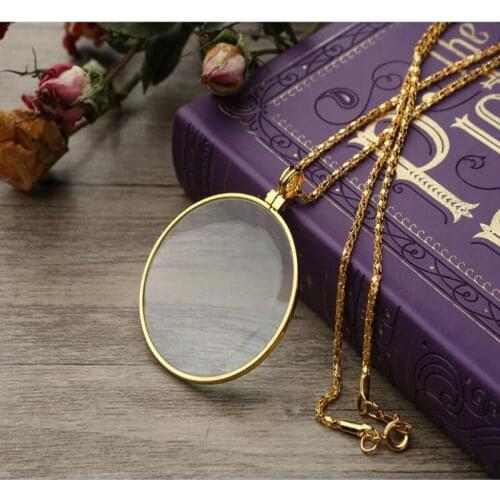 Metal Chained Magnifying Glass 5X Magnifying Optical Lens Magnifying Glass Reading Single Piece Necklace Magnifying Glass