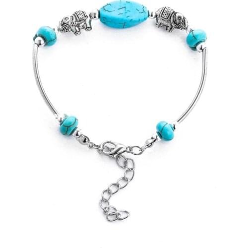 Cute Blue Stone Bracelets Metal Chain Adjustable Women Bohemain Wedding Party Butterfly Elephant Flower Bracelet Birthday Gift