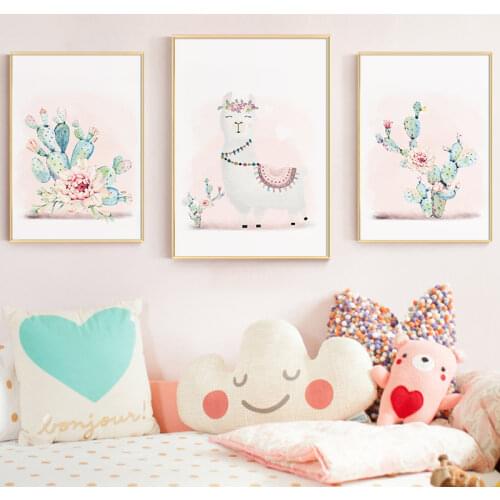 Cute Cactus Alpaca Canvas Painting Nordic Baby Prints Nursery Wall Art Posters Boho Wall Pictures For Children Room Decoration
