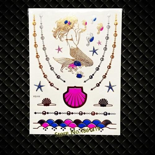 New Fake Metallic Water Transfer Temporary Removable Tattoo Body Art ARm Sleeve Tatoo Choker Mermaid GYS-111 Sea Shell Jewelry
