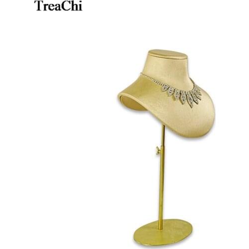New Gold Necklace Display Bust Stand Leather Pendant Mannequin Holder With Adjustable Metal Shelf Jewelry Shop Promotion Bust
