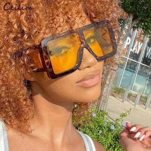 Vintage Big Frame Oversized Sunglasses Women 2021 New Luxury Brand Design One Piece Square Sun Glasses Fashion Yellow Eyewear