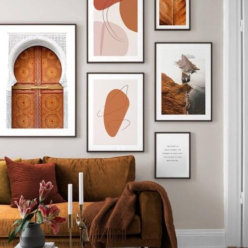 Autumn Leaf Landscape Painting Nordic Poster Wall Art Print Abstract Geometric Shapes Canvas Picture Home Decor For Living Room