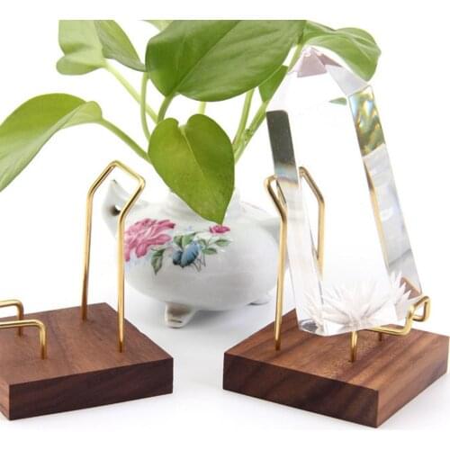 Display Stand For Minerals Rocks Storage Rack Stones Holder Walnut Ore Crystal Plate Stands Wooden Brass Holder