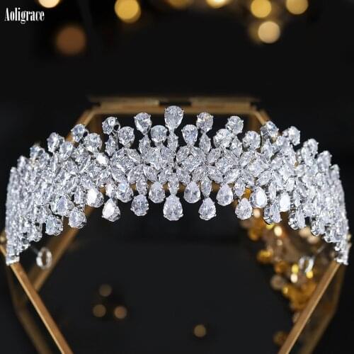 European 5A Level Cubic Zirconia Wedding Headband for Party Bridal Sweet 16 Birthday Prom Headpieces Hair Jewelry Accessories