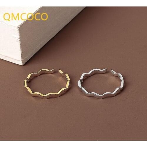 QMCOCO High Quality 925 Sterling Silver Wave Shape Ring Creative Simple Style Design Bride Fine Jewelry Gifts