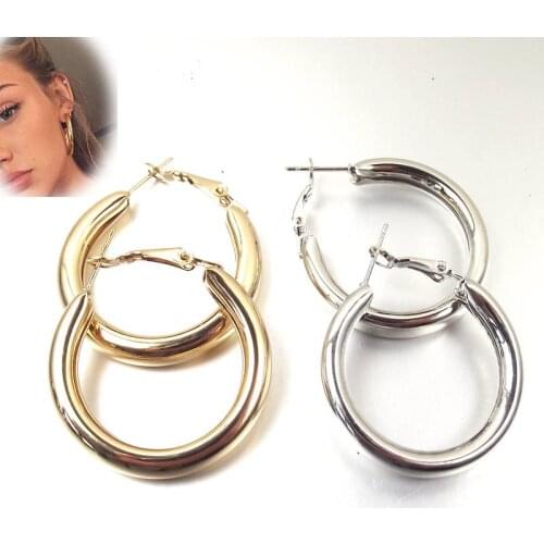 1 Pair 6mm Thickness Gold Hoop Earrings Cute Big Circle Large Earring Huggie Jewelry Men Women Gift