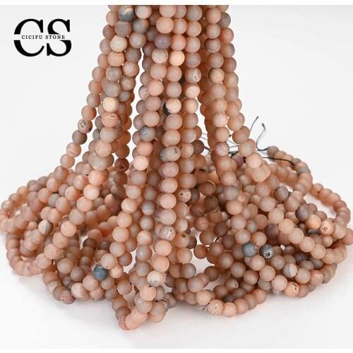 Champagne Crude Metallic Coated Agates Beads Round Loose Spacer Beads for Jewelry Making DIY Bracelet Accessories 4/6/8/10/12 MM