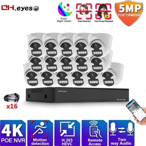 4K Audio POE CCTV Camera System 16CH NVR Kit Indoor Outdoor Face Detection Video Surveillance Camera Security System Set Onvif